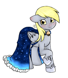 Size: 1310x1499 | Tagged: safe, artist:doomcakes, derpy hooves, pegasus, pony, clothes, dress, female, gala dress, mare, solo