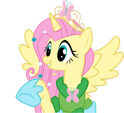 Size: 1024x932 | Tagged: dead source, safe, artist:artisticflounder, fluttershy, alicorn, pony, clothes, crown, dress, fluttercorn, race swap, simple background, solo, transparent background, vector