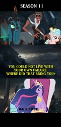 Size: 464x960 | Tagged: safe, edit, edited screencap, screencap, cozy glow, lord tirek, princess twilight 2.0, queen chrysalis, twilight sparkle, twilight sparkle (alicorn), alicorn, changeling, changeling queen, the last problem, 1000 years in photoshop, avengers: endgame, fake, faker than a three dollar bill, ruin, thanos