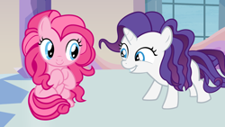 Size: 5120x2880 | Tagged: safe, artist:beavernator, pinkie pie, rarity, earth pony, pony, unicorn, alternate hairstyle, filly