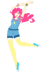 Size: 691x1156 | Tagged: safe, artist:zombie-octopus, pinkie pie, converse, humanized, overalls, shoes, solo, wristband