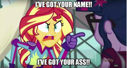 Size: 931x500 | Tagged: safe, edit, edited screencap, screencap, sci-twi, sunset shimmer, twilight sparkle, equestria girls, friendship games, caption, full metal jacket, image macro, meme, sunset yells at twilight