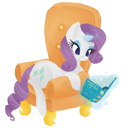 Size: 1024x1024 | Tagged: safe, artist:grandifloru, rarity, pony, unicorn, book, chair, magic, reading, solo