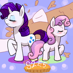 Size: 600x600 | Tagged: safe, artist:yajima, rarity, sweetie belle, pony, unicorn, sisterhooves social, pixiv