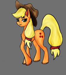 Size: 504x576 | Tagged: safe, artist:strangeazian, applejack, earth pony, pony, crossed hooves, simple background, solo, unshorn fetlocks