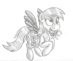 Size: 2011x1695 | Tagged: safe, artist:inurantchan, derpy hooves, pegasus, pony, female, mare, monochrome, solo, traditional art