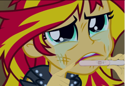 Size: 1000x689 | Tagged: safe, edit, edited screencap, screencap, sunset shimmer, equestria girls, crying, cuckolding in the description, meme, pregnancy test, pregnancy test meme, sunsad shimmer