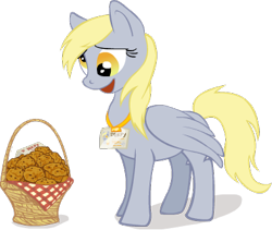 Size: 393x331 | Tagged: safe, artist:gingerfoxy, derpy hooves, pegasus, pony, female, mare, muffin, name tag, solo