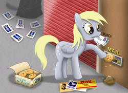 Size: 1871x1354 | Tagged: safe, artist:bb-k, artist:tommysimms, derpy hooves, pegasus, pony, female, mailbox, mare, muffin, solo