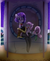 Size: 1237x1506 | Tagged: safe, artist:tesuai, rarity, sweetie belle, pony, semi-anthro, unicorn, blushing, collar