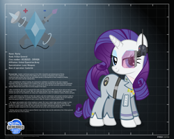 Size: 2560x2048 | Tagged: safe, artist:a4r91n, rarity, pony, unicorn, command and conquer, command and conquer: generals, crossover, emblem, generals, hmd, military uniform, profile info, solo, zero hour