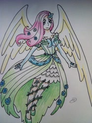 Size: 500x669 | Tagged: safe, artist:icognito-chan, fluttershy, clothes, dress, grand galloping gala, humanized, winged humanization