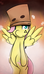 Size: 917x1540 | Tagged: safe, artist:ppdraw, fluttershy, pegasus, pony, bipedal, fire, paper bag, solo, the legend of zelda, triforce