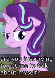 Size: 716x1011 | Tagged: safe, edit, edited screencap, screencap, starlight glimmer, pony, the crystalling, annoyed, cropped, discovery family logo, image macro, meme, moana, tamatoa