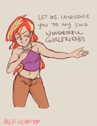 Size: 1280x1655 | Tagged: safe, artist:mlp-hearts, sunset shimmer, equestria girls, belly button, humanized, implied lesbian, implied shipping, implied sunsetsparkle, implied twilight sparkle, midriff, offscreen character, shipping, solo