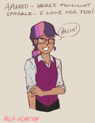 Size: 1280x1655 | Tagged: safe, artist:mlp-hearts, sci-twi, sunset shimmer, twilight sparkle, human, dark skin, female, glasses, humanized, lesbian, offscreen character, scitwishimmer, shipping, sunset twiangle, sunsetsparkle, sweater vest, twolight