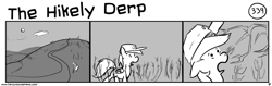 Size: 1280x404 | Tagged: safe, artist:tetrapony, derpy hooves, pegasus, pony, comic:the daily derp, comic, female, mare, monochrome, the hikely derp, tumbleweed