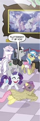 Size: 304x917 | Tagged: safe, idw, fleur-de-lis, fluttershy, praiser pan, rarity, upper crust, pegasus, pony, unicorn, spoiler:comic, spoiler:comicm04, clothes, comic, faic, gavel, sweater, sweatershy