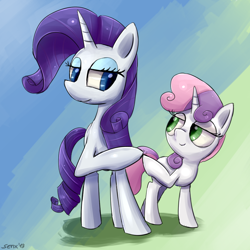 Size: 800x800 | Tagged: safe, artist:senx, rarity, sweetie belle, pony, unicorn, hoofbump, sisters