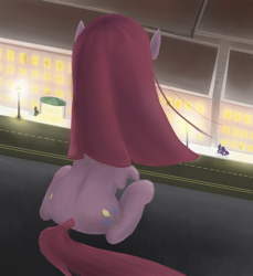 Size: 1100x1200 | Tagged: safe, artist:crustcringle, pinkie pie, earth pony, pony, building, pinkamena diane pie, solo, suicide