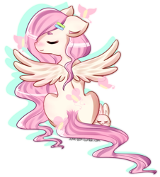 Size: 900x997 | Tagged: safe, artist:sarah, angel bunny, fluttershy, pegasus, pony, female, mare, pink mane, yellow coat