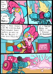 Size: 697x967 | Tagged: safe, artist:metal-kitty, pinkie pie, earth pony, pony, comic, crossover, engie pie, engineer, meet the engineer, party cannon, sentry, team fortress 2