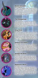 Size: 540x1090 | Tagged: safe, artist:wolfnanaki, king orion, nightmare moon, queen chrysalis, sendak the elder, changeling, changeling queen, emperor incitatus