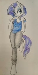 Size: 658x1280 | Tagged: safe, artist:solweig, rarity, anthro, unguligrade anthro, clothes, hooves, solo, traditional art