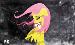 Size: 4500x2713 | Tagged: safe, artist:fluttershythekind, angel bunny, fluttershy, pegasus, pony, absurd resolution, hug, windswept mane