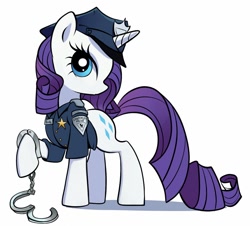 Size: 800x724 | Tagged: safe, artist:gsphere, rarity, pony, unicorn, clothes, cuffs, fashion police, female, mare, police, police officer, simple background, solo, uniform, white background