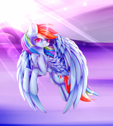 Size: 2732x3060 | Tagged: safe, artist:minteadraws, derpibooru import, rainbow dash, pegasus, pony, chest fluff, colored pupils, crepuscular rays, ear fluff, female, flying, leg fluff, looking at you, mare, signature, solo, wings