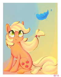 Size: 1358x1702 | Tagged: safe, artist:renaifoxi, applejack, earth pony, pony, feather, implied appledash, solo, windswept mane