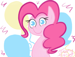 Size: 862x647 | Tagged: safe, artist:fuzzyypanda, pinkie pie, earth pony, pony, balloon, female, mare, pink coat, pink mane, solo