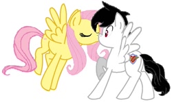 Size: 875x522 | Tagged: safe, artist:takeo, fluttershy, oc, pegasus, pony, kissing, love