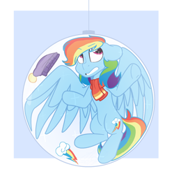 Size: 1600x1549 | Tagged: safe, artist:eivilpotter, derpibooru import, rainbow dash, pegasus, pony, clothes, female, mare, multicolored hair, ornament, scarf, snow cap