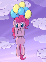 Size: 750x1000 | Tagged: safe, artist:tehflah, pinkie pie, earth pony, pony, balloon, solo, then watch her balloons lift her up to the sky