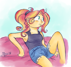 Size: 700x664 | Tagged: safe, artist:perrydotto, sunset shimmer, equestria girls, clothes, shorts, solo, tanktop