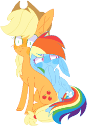 Size: 287x408 | Tagged: safe, artist:bezziie, derpibooru import, applejack, rainbow dash, earth pony, pegasus, pony, appledash, base used, female, floppy ears, lesbian, shipping, simple background, transparent background