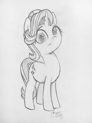 Size: 960x1280 | Tagged: safe, artist:citizensmiley, starlight glimmer, pony, unicorn, grayscale, looking at you, monochrome, solo, starry eyes, traditional art, wingding eyes
