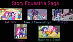 Size: 1856x1080 | Tagged: safe, derpibooru import, applejack, fluttershy, pinkie pie, rainbow dash, rarity, sci-twi, sunny flare, sunset shimmer, twilight sparkle, a photo booth story, better together, dance magic, epic fails (equestria girls), eqg summertime shorts, equestria girls, good vibes, school of rock, spoiler:eqg specials, back to school, fall formal, geode of shielding, geode of sugar bombs, geode of telekinesis, job, story, tales of canterlot high, work