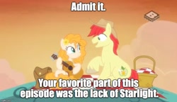 Size: 866x500 | Tagged: safe, edit, edited screencap, screencap, bright mac, pear butter, starlight glimmer, pony, the perfect pear, boomerang (tv channel), downvote bait, drama, drama bait, image macro, meme, op is a cuck, op is trying to start shit, op isn't even trying anymore, starlight drama, starlight drama drama