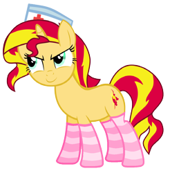 Size: 1016x1032 | Tagged: safe, artist:tabrony23, sunset shimmer, pony, unicorn, clothes, nurse, socks, solo, striped socks