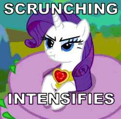 Size: 646x637 | Tagged: safe, edit, edited screencap, screencap, rarity, spike, dragon, pony, unicorn, secret of my excess, :t, adult spike, animated, descriptive noise, fire ruby, frown, greed spike, image macro, meme, nose wrinkle, scrunchy face, spikezilla, twitch, x intensifies