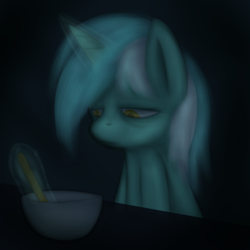 Size: 800x800 | Tagged: safe, artist:lamia, lyra heartstrings, chocolate pudding, cooking, lyra is not amused, making chocolate pudding, pudding, rugrats