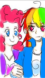 Size: 600x1024 | Tagged: safe, artist:asdf314159265, derpibooru import, pinkie pie, rainbow dash, human, humanized, sketchy