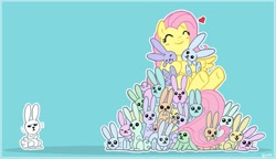 Size: 833x480 | Tagged: safe, artist:kiguren, angel bunny, fluttershy, pegasus, pony, rabbit, female, mare