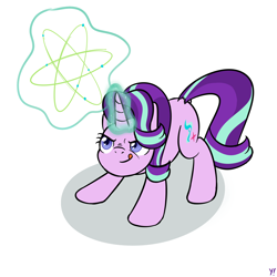 Size: 2000x2000 | Tagged: safe, artist:yakoshi, starlight glimmer, pony, atg 2017, electron, explosion imminent, magic, newbie artist training grounds, solo, this will end in tears and/or death, tongue out