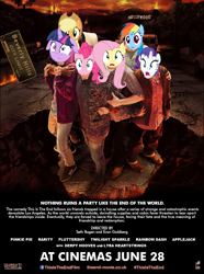 Size: 700x940 | Tagged: safe, derpibooru import, applejack, fluttershy, pinkie pie, rainbow dash, rarity, twilight sparkle, twilight sparkle (alicorn), alicorn, earth pony, pegasus, pony, unicorn, apocalypse, craig robinson, danny mcbride, fire, james franco, jay baruchel, jonah hill, movie parody, movie poster, parody, seth rogen, this is the end