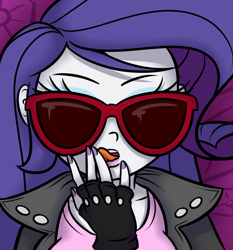 Size: 1280x1375 | Tagged: safe, artist:killryde, rarity, equestria girls, biker, bust, clothes, fingerless gloves, gloves, nail polish, portrait, solo, sunglasses, tongue out