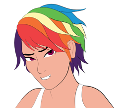 Size: 857x743 | Tagged: safe, artist:totallynotabronyfim, derpibooru import, rainbow dash, human, clothes, female, humanized, simple background, smiling, solo, tanktop, white background